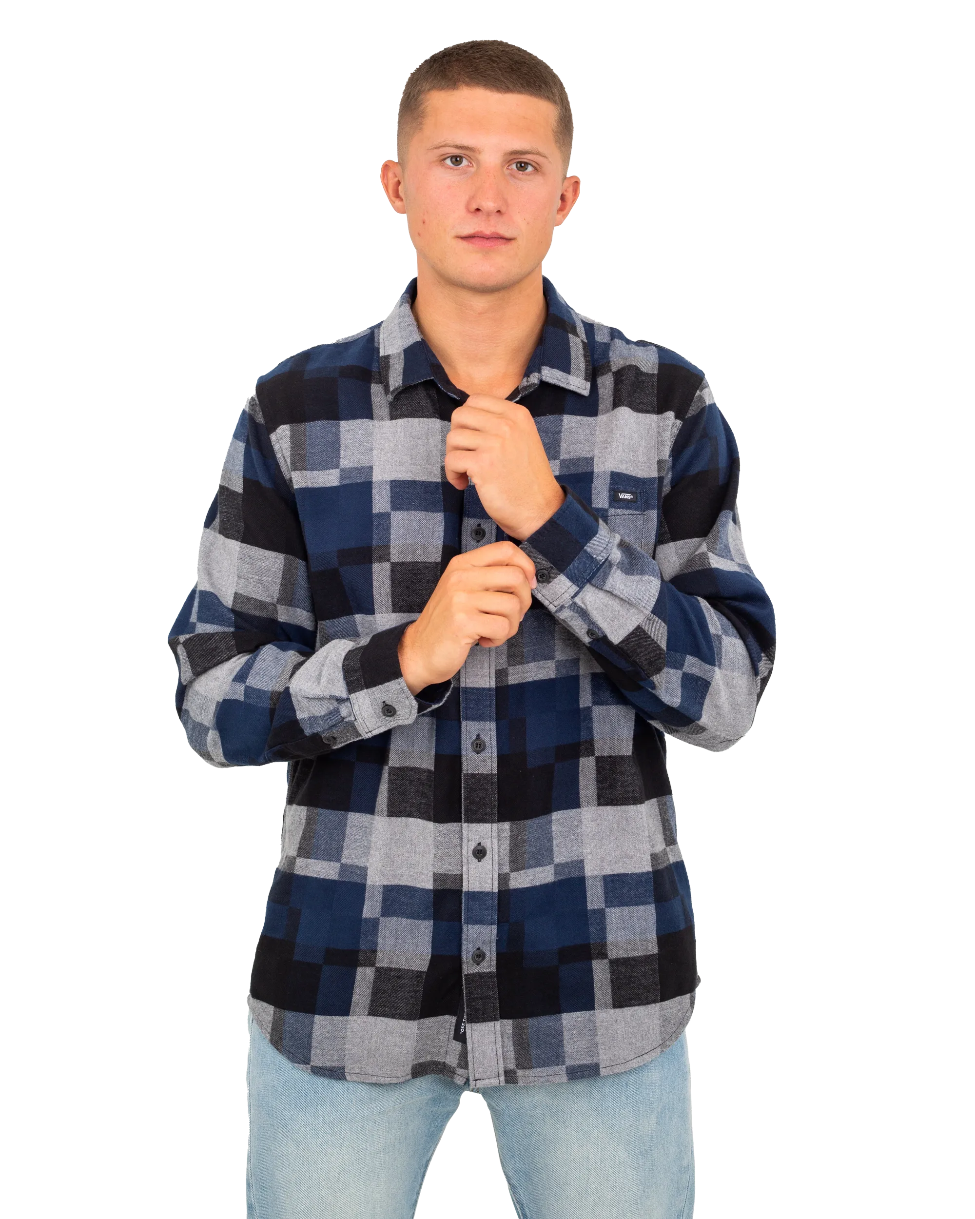 Gibson Patchwork Shirt in Dress Blues & Black