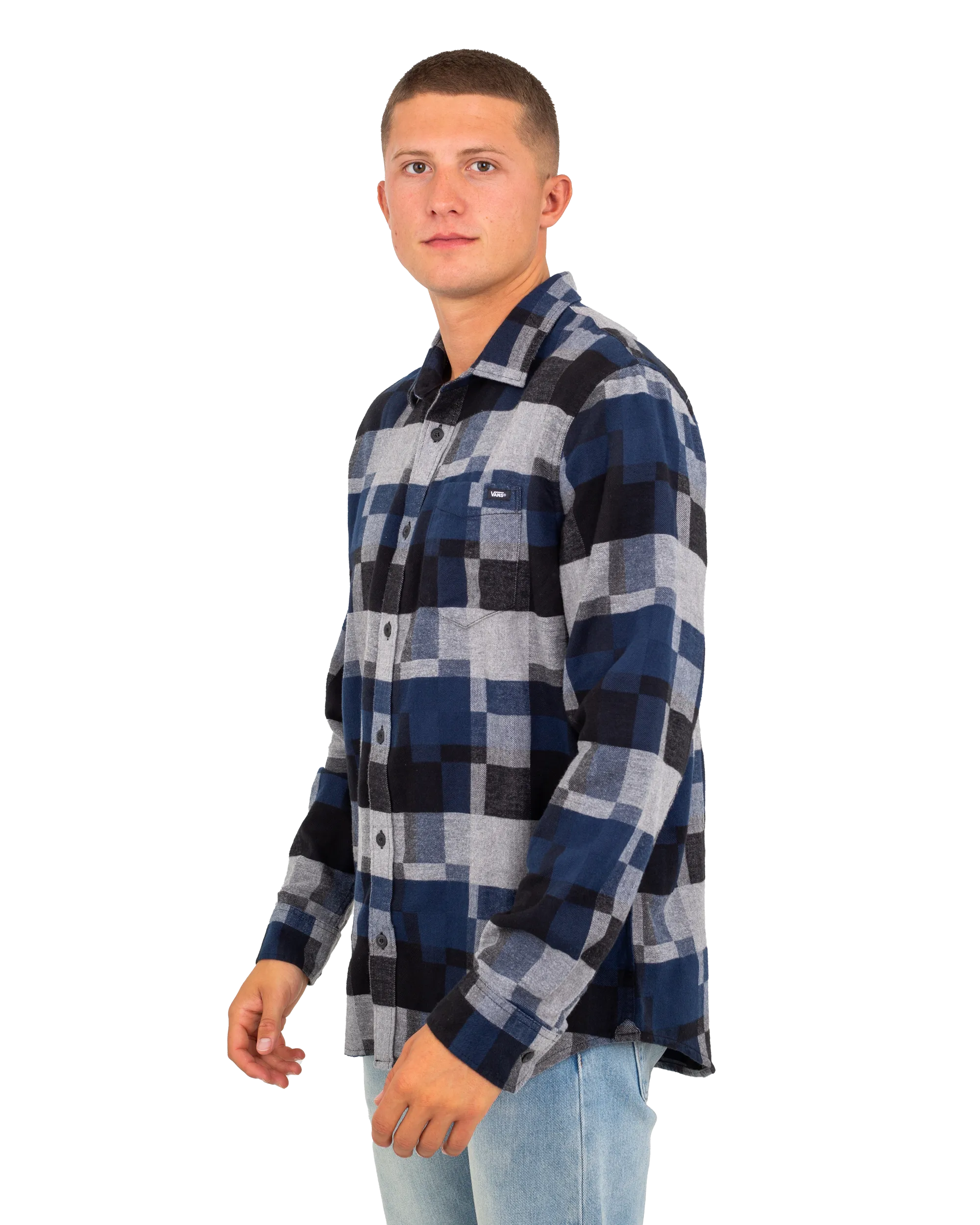 Gibson Patchwork Shirt in Dress Blues & Black