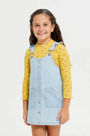 Girls Blue Denim Dress With Yellow T-Shirt (2 Piece) Girls Blue Denim Dress With Yellow T-Shirt (2 Piece)