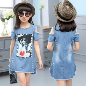 Girls Soft Denim T-Shirt Dress