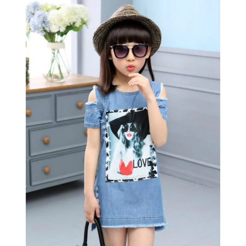 Girls Soft Denim T-Shirt Dress