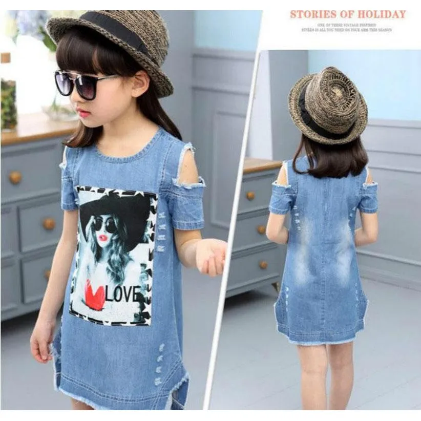Girls Soft Denim T-Shirt Dress