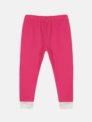 Girl's Solid Capri Legging With Bottom Hem Lace
