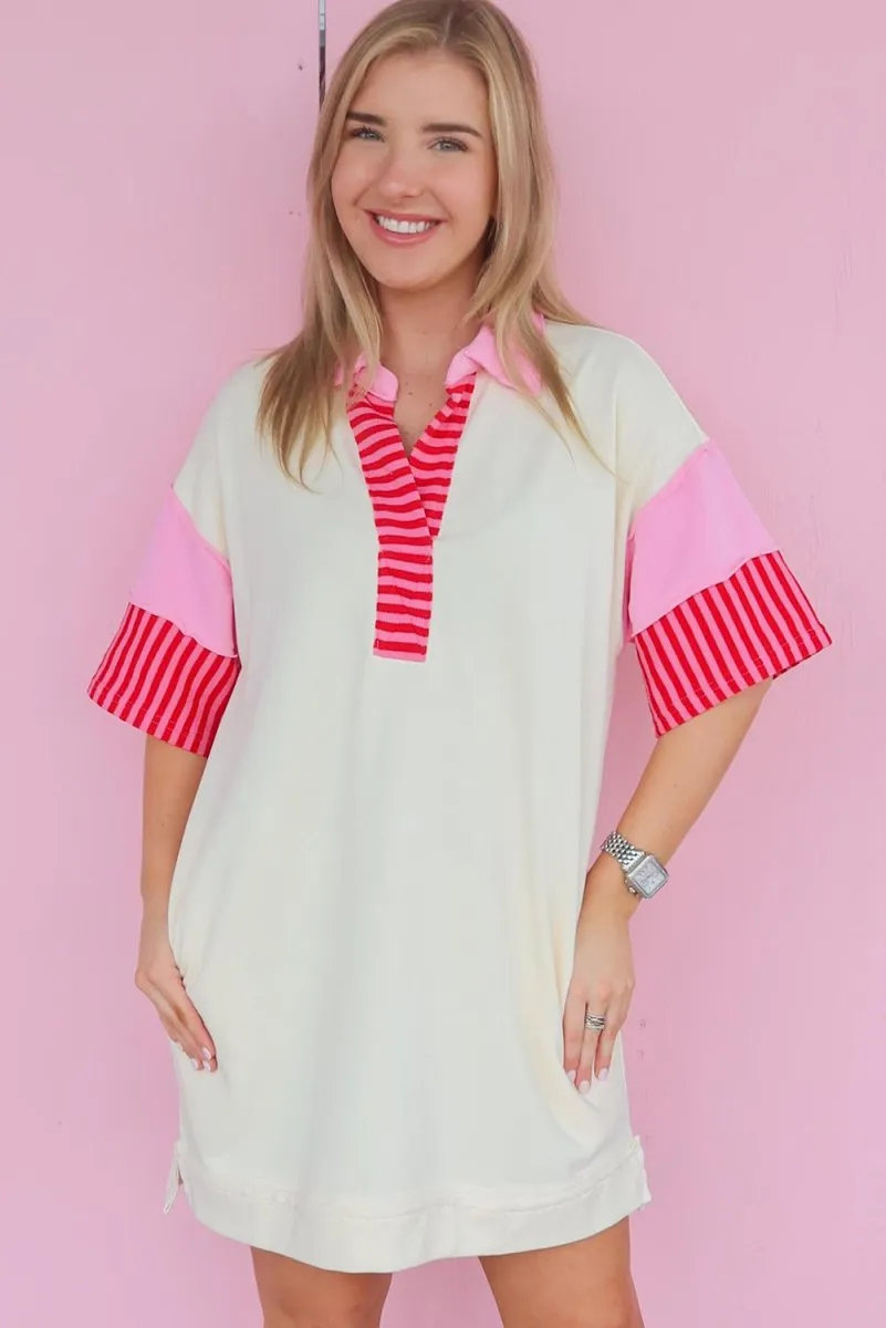 Glam Pink Stripe T Shirt Dress