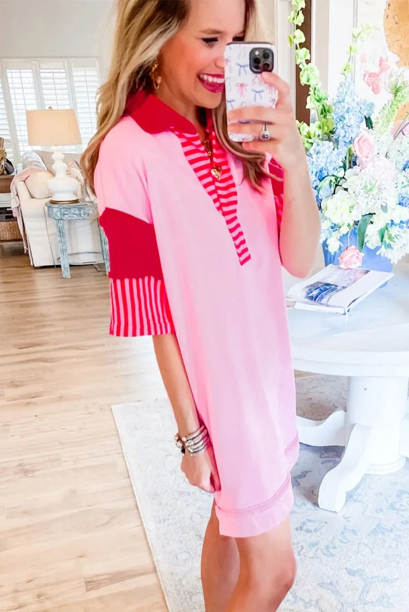 Glam Pink Stripe T Shirt Dress