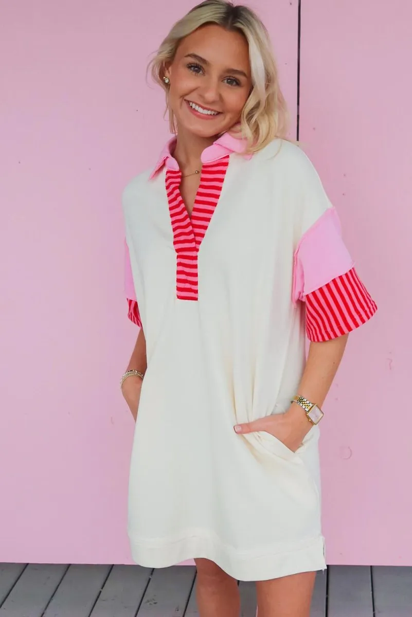 Glam Pink Stripe T Shirt Dress