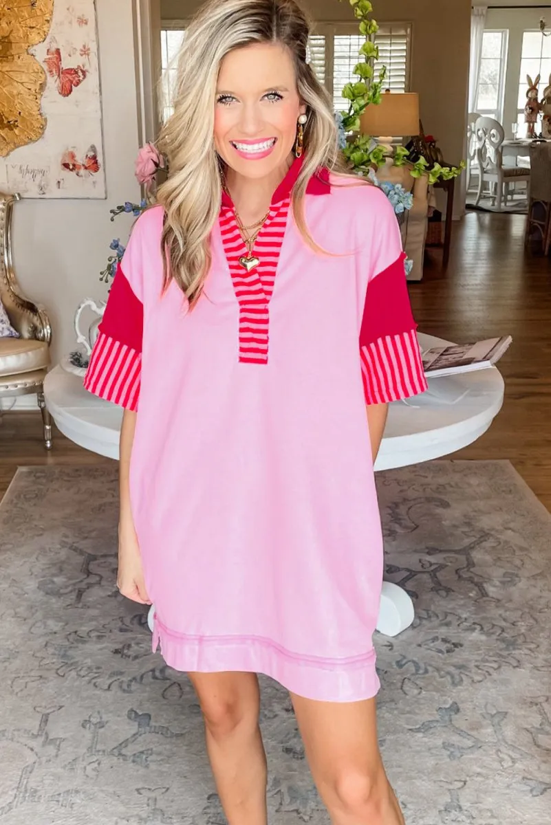 Glam Pink Stripe T Shirt Dress