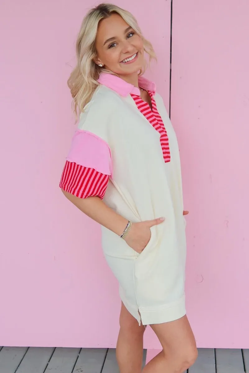 Glam Pink Stripe T Shirt Dress