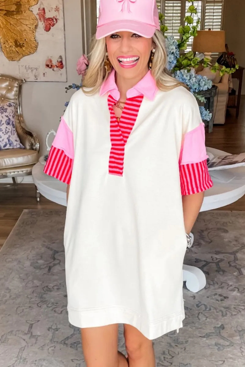 Glam Pink Stripe T Shirt Dress