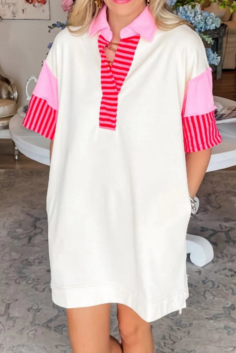 Glam Pink Stripe T Shirt Dress