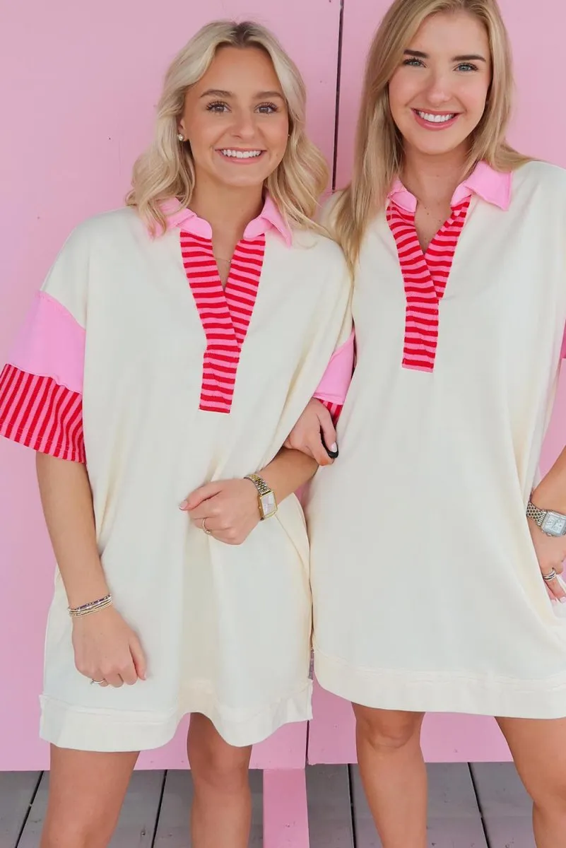 Glam Pink Stripe T Shirt Dress