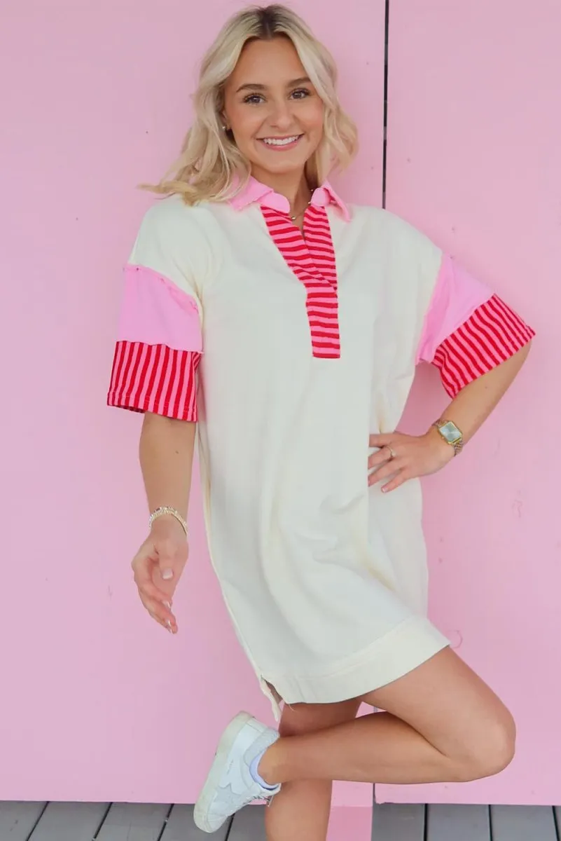 Glam Pink Stripe T Shirt Dress