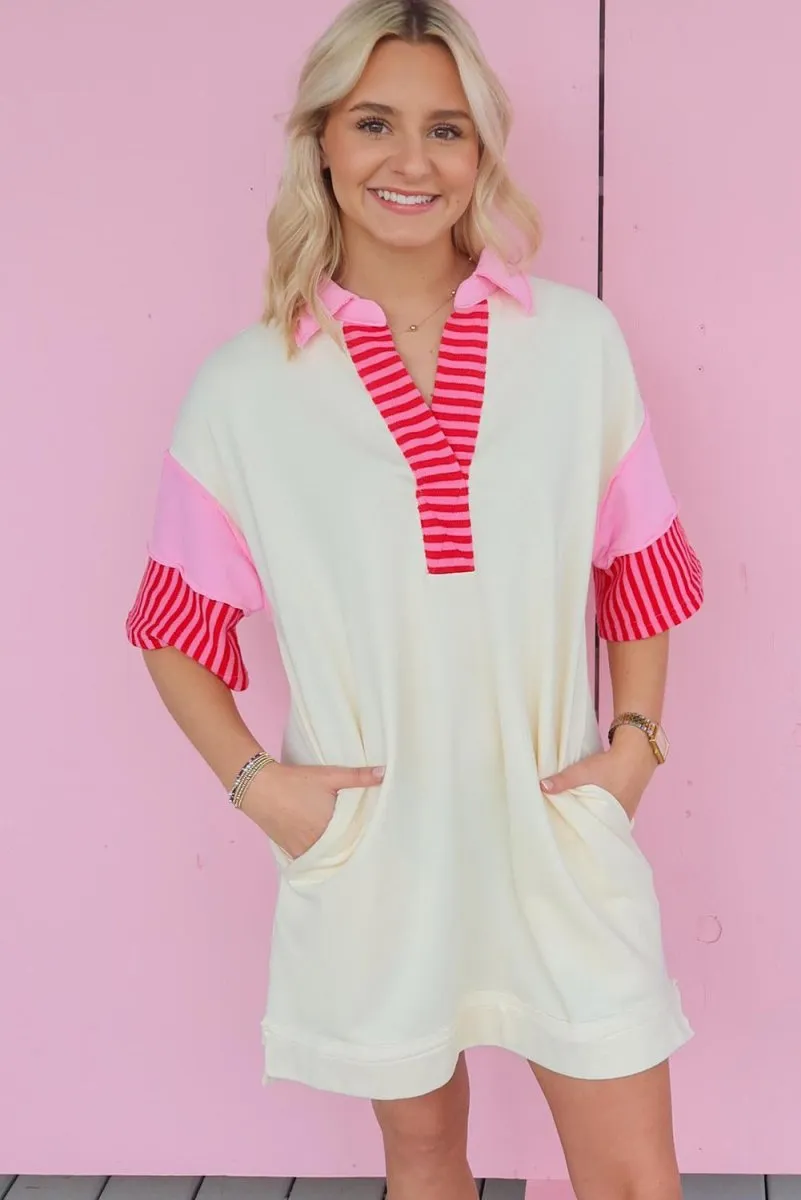 Glam Pink Stripe T Shirt Dress