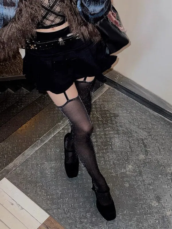 Glittering suspender stockings tights