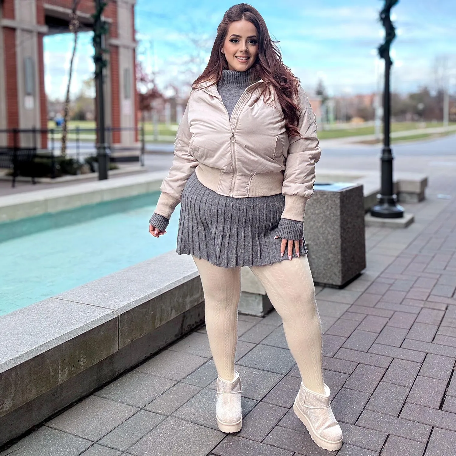 Grannies Cable Knit Wool Tights V2 - Oatmeal