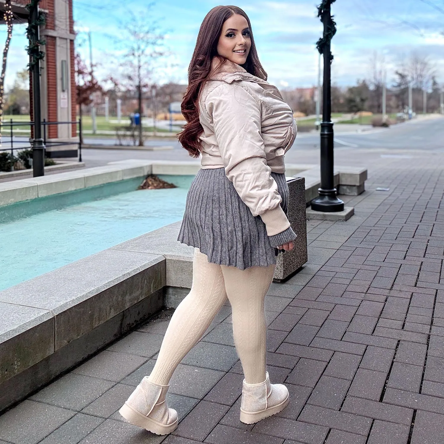 Grannies Cable Knit Wool Tights V2 - Oatmeal