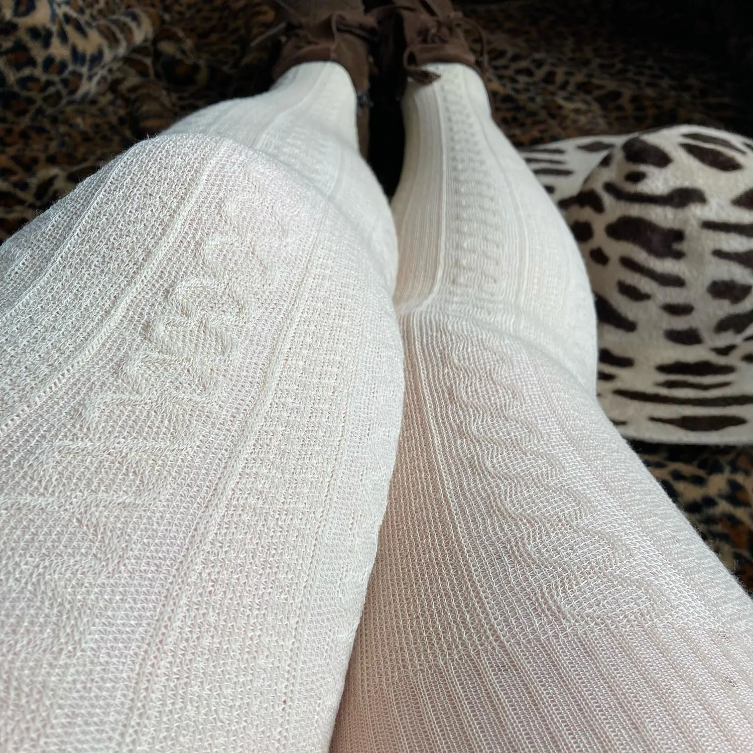 Grannies Cable Knit Wool Tights V2 - Oatmeal