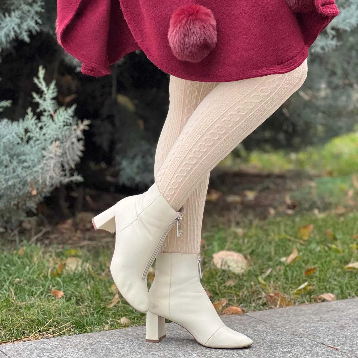 Grannies Cable Knit Wool Tights V2 - Oatmeal