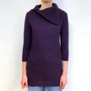 Grape Purple Ribbed Cashmere Split Polo Neck Jumper Extra Small