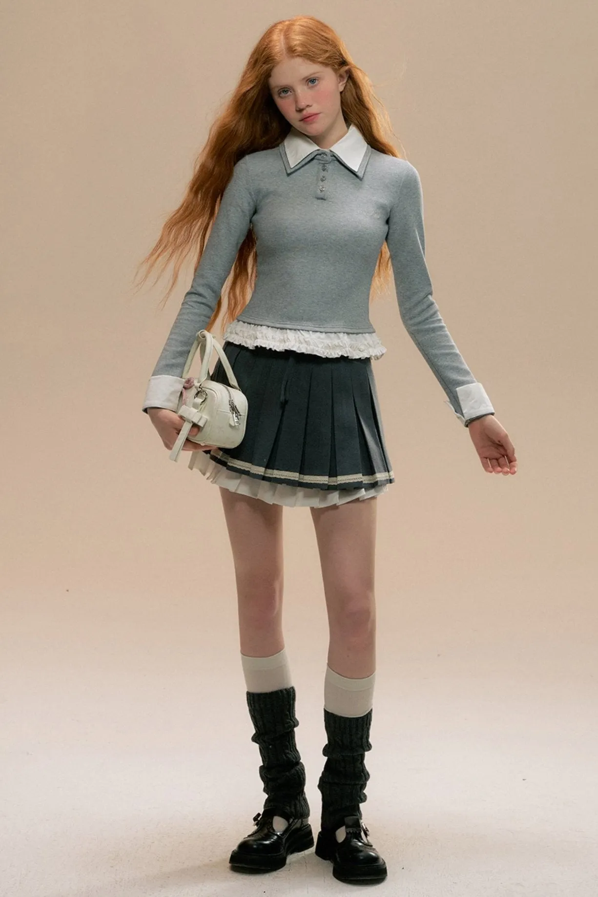 Gray Three-dimensional Girl Pleated Skirt
