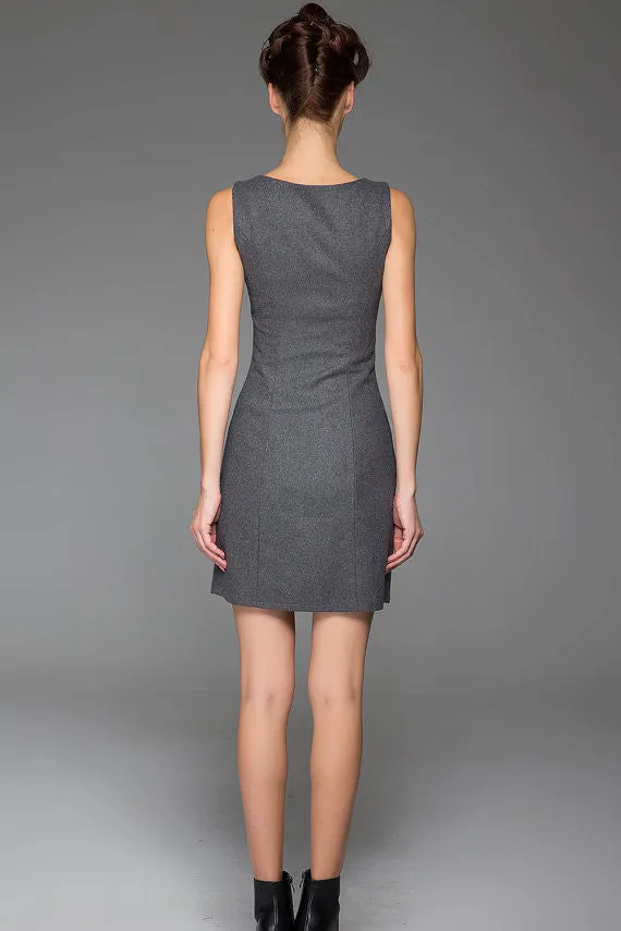 Gray Wool Vest Winter Underwear Dress Warm Vest Dress With Black Lace Stitching (1446)