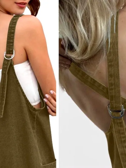 Green denim loose jumper overall
