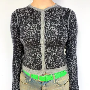 Grey Animal Print Cashmere Cropped Cardigan Small