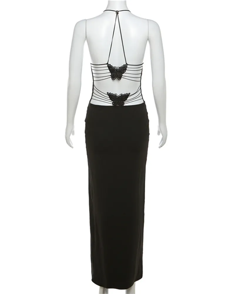 Halterneck Backless Slim-fitting Printed Hip Dress