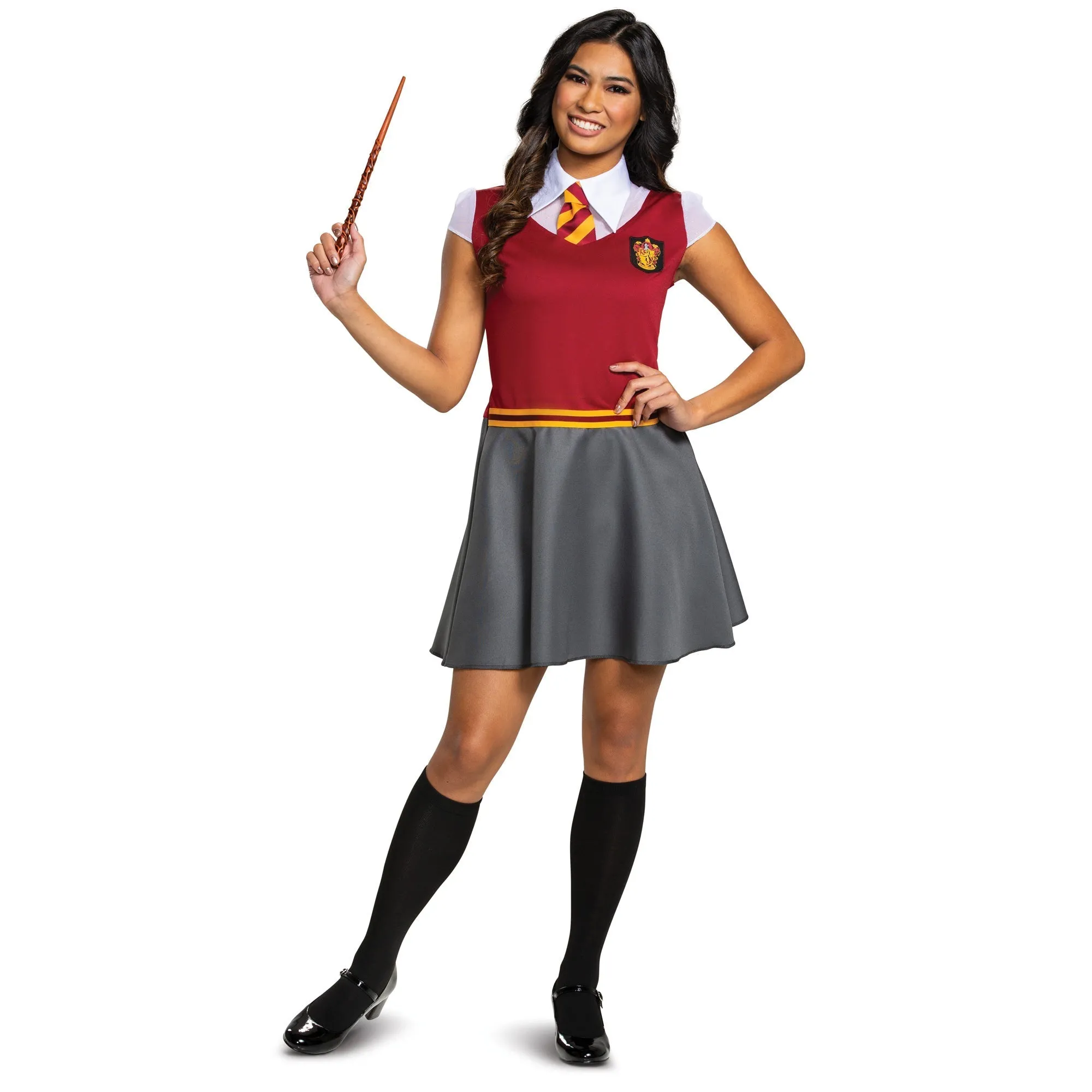 Harry Potter Gryffindor Dress Plus Size Costume for Adults, Red & Grey Dress and Collar with Neck Tie