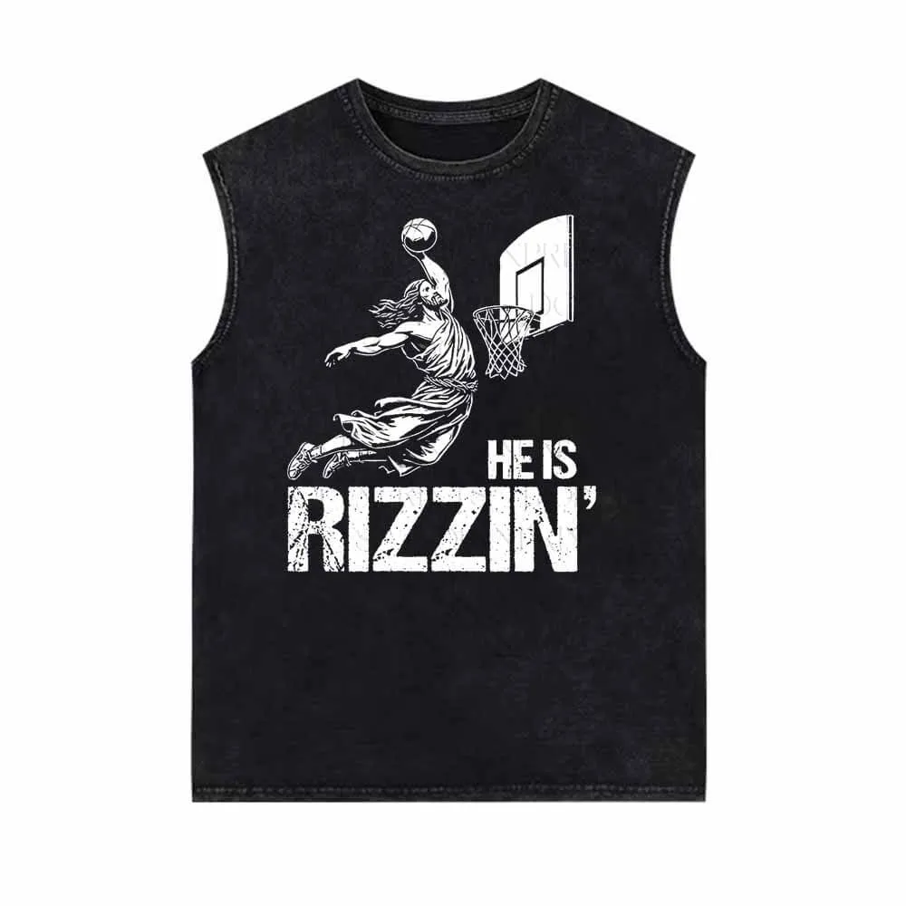 He Is Rizzin Jesus Playing Basketball Vintage Washed Vest Top