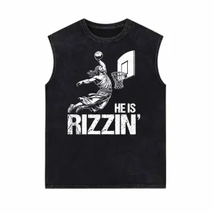 He Is Rizzin Jesus Playing Basketball Vintage Washed Vest Top