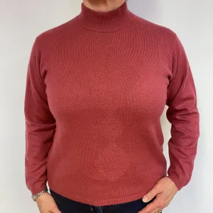 Heather Pink Cashmere Turtle Neck Jumper Large