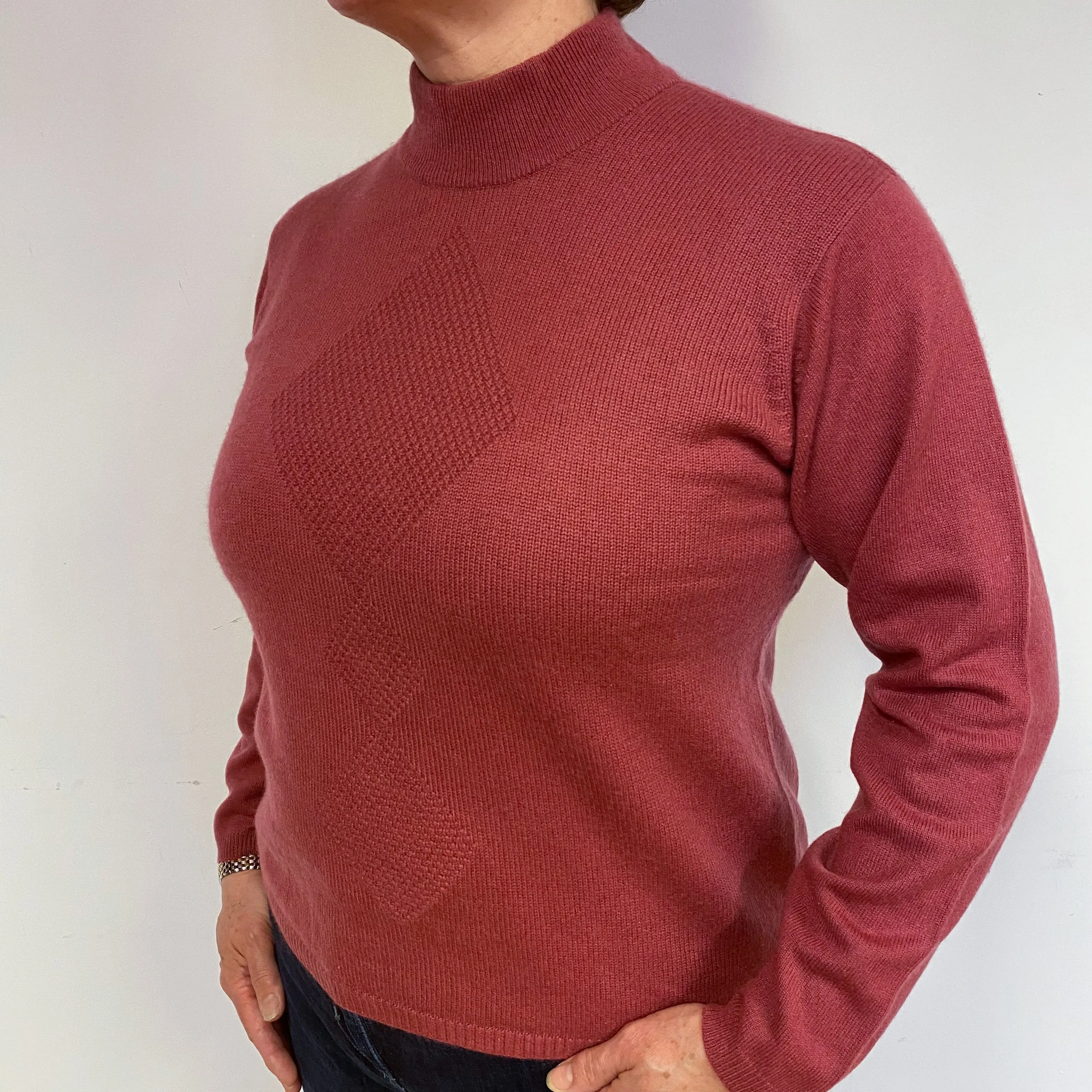 Heather Pink Cashmere Turtle Neck Jumper Large