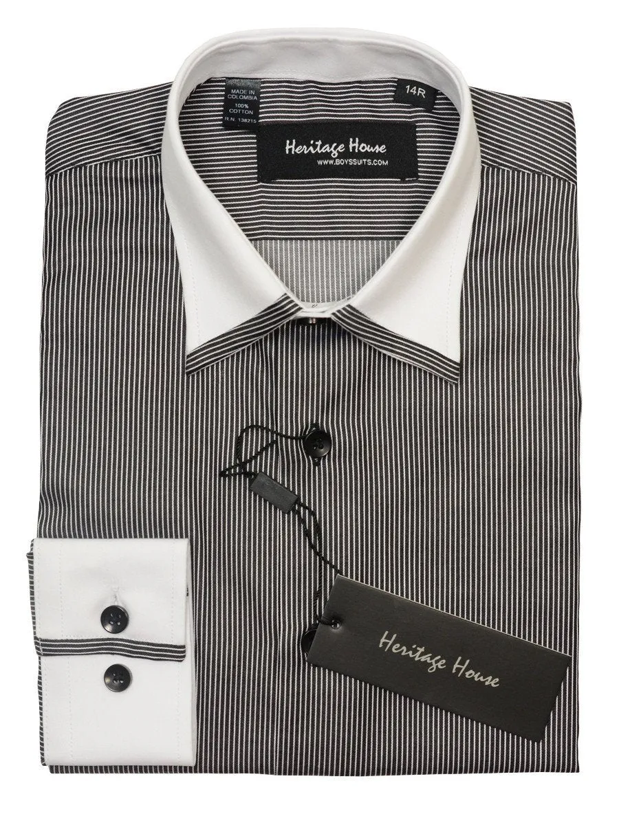 Heritage House 20386 100% Cotton|120's - 2 Ply Boy's Dress Shirt - Stripe - Black And White