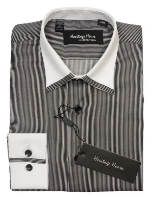 Heritage House 20386 100% Cotton|120's - 2 Ply Boy's Dress Shirt - Stripe - Black And White
