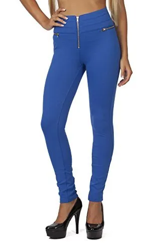 Hollywood Star Fashion Women's Elastic Waist Zipper Embellished High Waisted Jeggings
