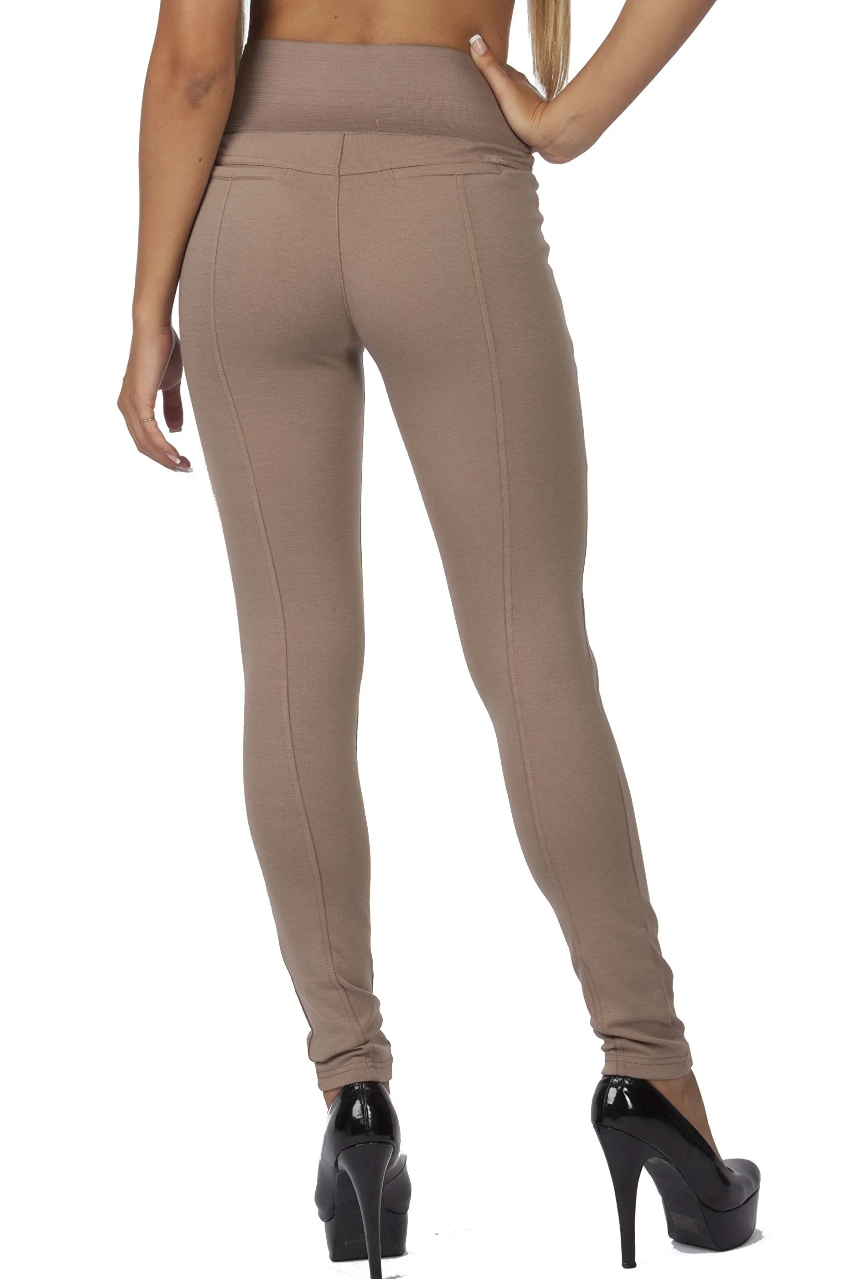 Hollywood Star Fashion Women's Elastic Waist Zipper Embellished High Waisted Jeggings