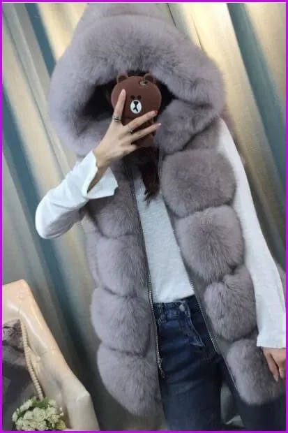 Hooded Real Fox Fur Gilet DO1596