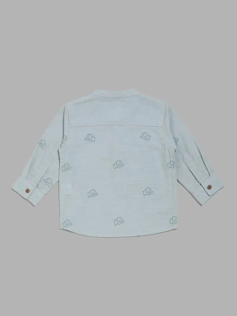 HOP Baby Light Teal Elephant Embroidered Shirt