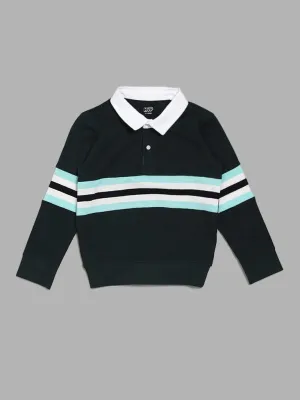 HOP Kids Striped Emerald Green Collared T-Shirt