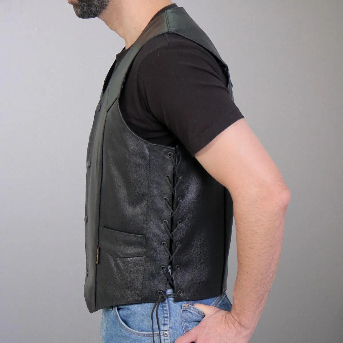 Hot Leathers Men's Cowhide Leather Vest W/ Side Lace