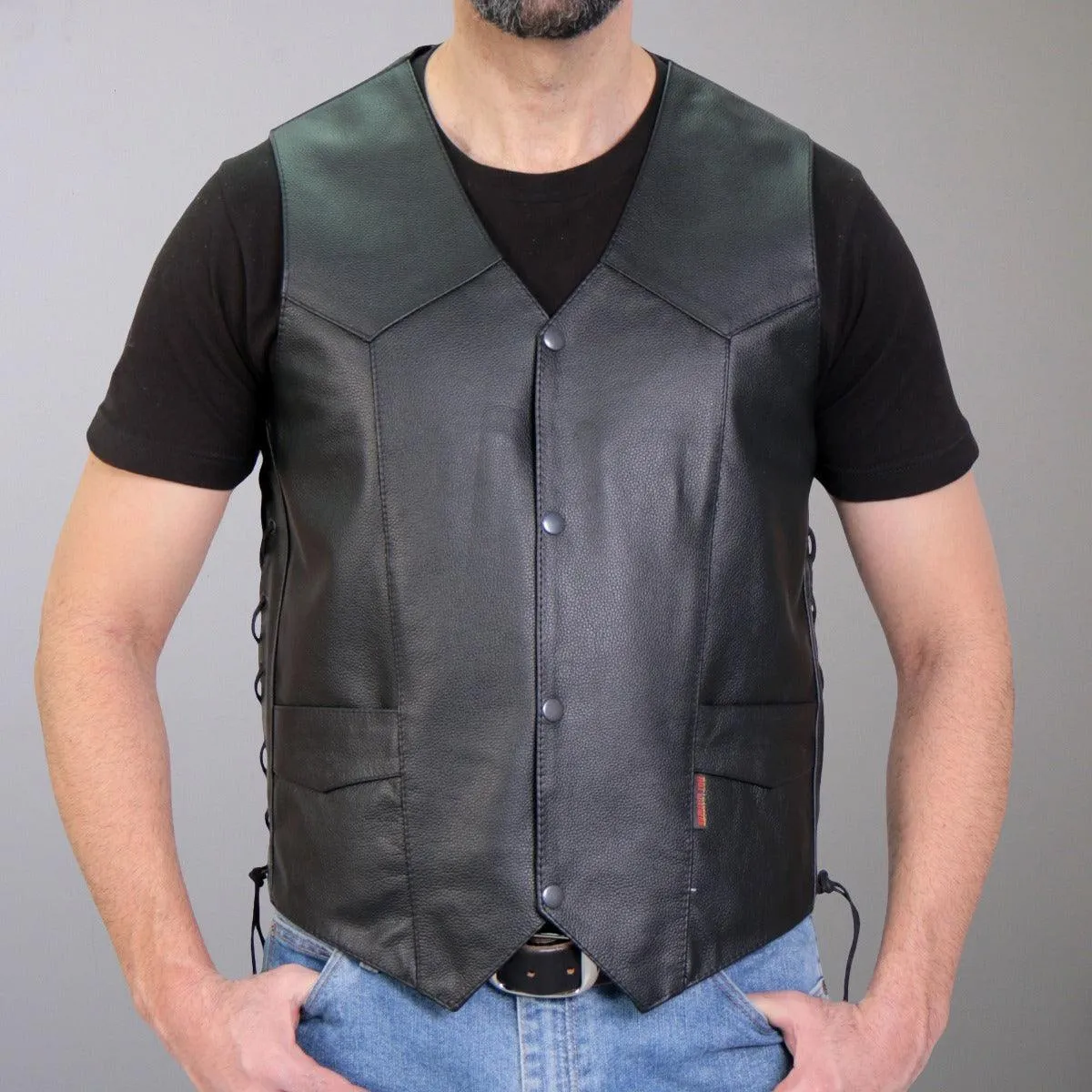 Hot Leathers Men's Cowhide Leather Vest W/ Side Lace