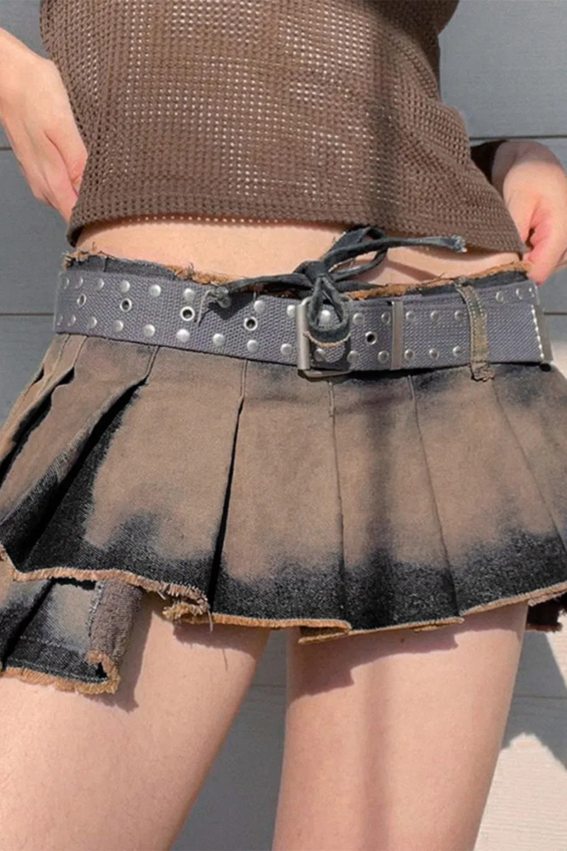 HQP3070 Fringe Pleated Mini Skirt