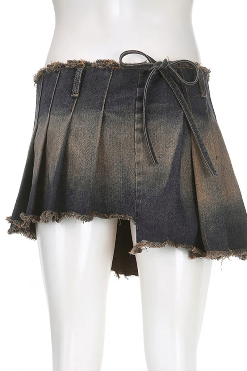 HQP3070 Fringe Pleated Mini Skirt