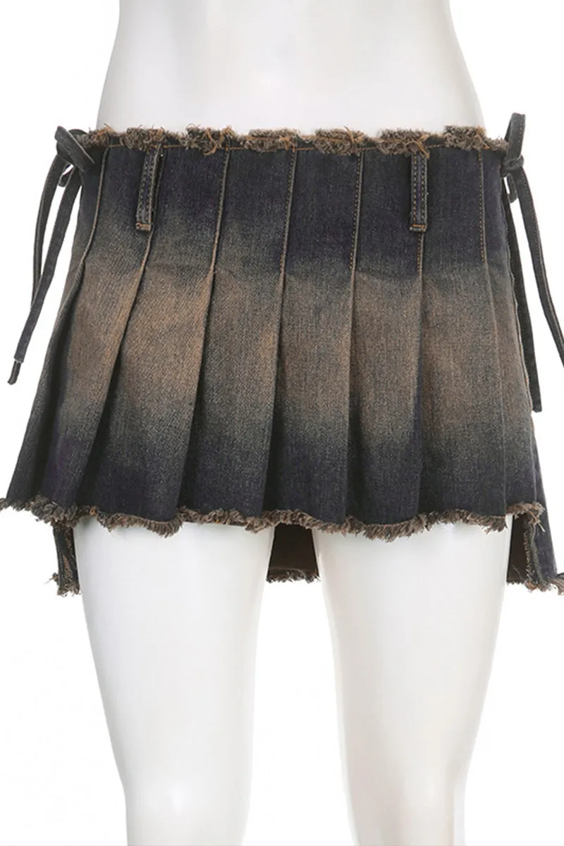 HQP3070 Fringe Pleated Mini Skirt