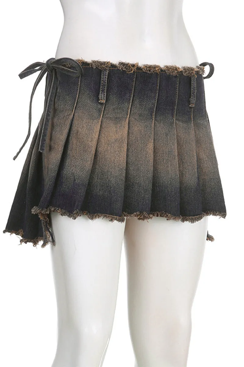 HQP3070 Fringe Pleated Mini Skirt