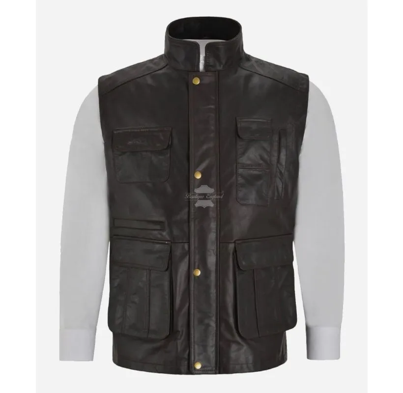 Hunters Leather VEST Men's Thick Cow Leather Multi Pocket Waistcoat