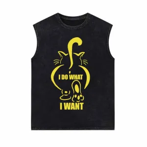 I Do What I Want Fat Cat With Tail Up Print Vest Top