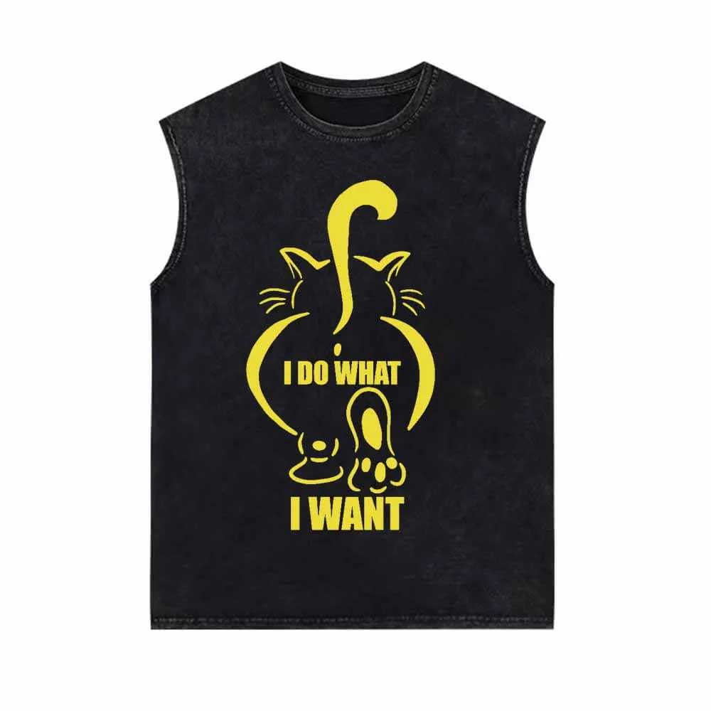 I Do What I Want Fat Cat With Tail Up Print Vest Top