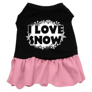 I Love Snow Screen Print Dress Black with Pink XL (16)